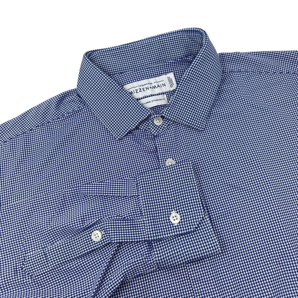 MIZZEN+MAIN Spinnaker Shirt‎ Mens Standard Fit Blue Micro Check Long Sleeve 2XL